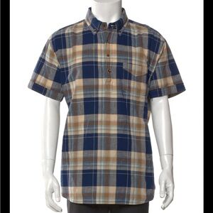 Alex Mill Men's Blue and Tan Plaid Shirt Short Sleeve
